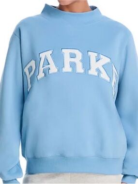 Parke Heritage Sky blue and White Varsity Mock Neck Fleece Sweatshirt